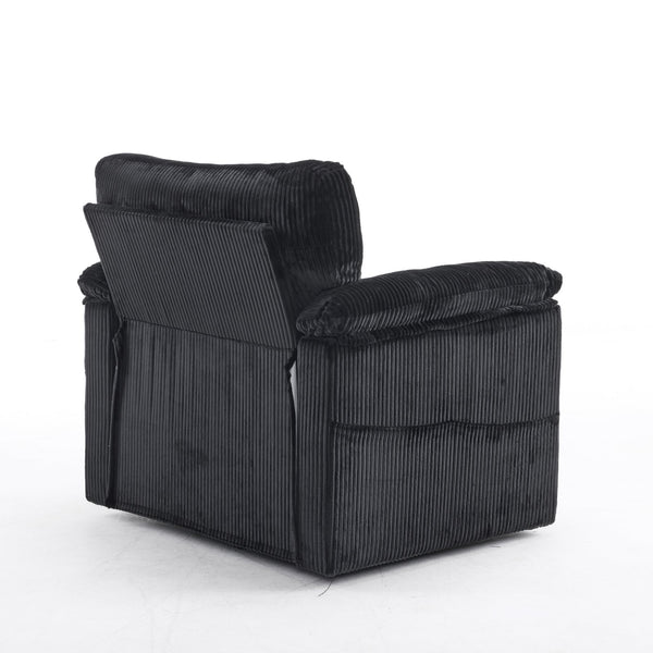 English Elm 33 Inch Oversized Swivel Corduroy Lounge Chair with Plush Chenille Cushioning and Support Springs Black W1829P265018