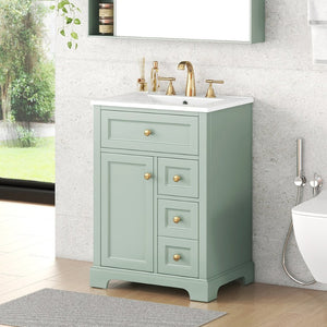 English Elm "24'' 24 Inch Glossy Freestanding Bathroom Vanity with Gold Hardware and Soft Close Storage Green Pinewood N725P375495F