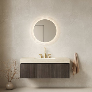 English Elm Muri Floating Bathroom Vanity with Travertine Stone Top and Plywood Storage Cabinet W2615S00615