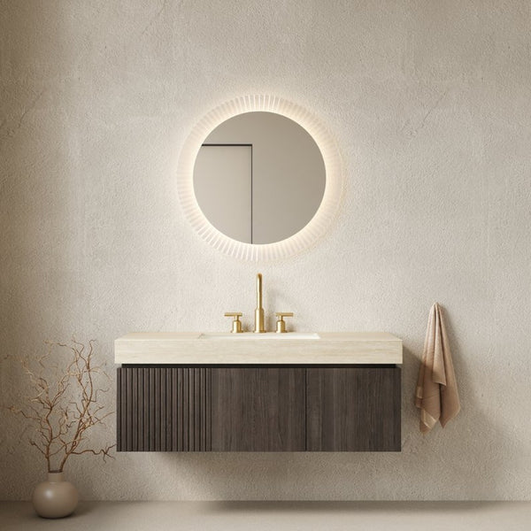 English Elm Muri Floating Bathroom Vanity with Travertine Stone Top and Plywood Storage Cabinet W2615S00615