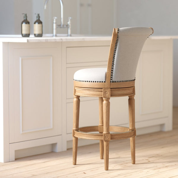 English Elm 26in. Wood High-back Swivel Barstool Farmhouse Style Nailhead Upholstered Kitchen Seat Oak B2751P436433