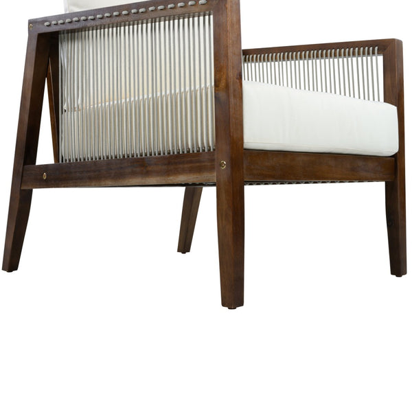 English Elm Outdoor Acacia Wood Club Chair with Woven Rope Panels and Resort Style Patio Comfort Beige,Dark Brown N768P408130D