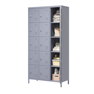 English Elm 15 Door 72"H Metal Lockers - Secure 15-Compartment Steel Storage Cabinet for Gym Office School Home T2398P282183