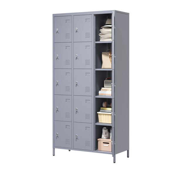 English Elm 15 Door 72"H Metal Lockers - Secure 15-Compartment Steel Storage Cabinet for Gym Office School Home T2398P282183