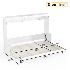 English Elm Queen Murphy Bed with Fold Down Desk Led Lighting and Usb Port for Home Office White W1580S00456