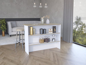 English Elm Kitchen Island With Two-Tier Storage, Spacious Workstation & Farmhouse Charm In White/Pine Finish B097S00166
