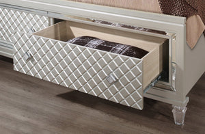 English Elm CROSS Glam Champagne Queen Bed with LED Headboard, Solid Wood/MDF, Acrylic Legs & Jewel Accents B201S00136
