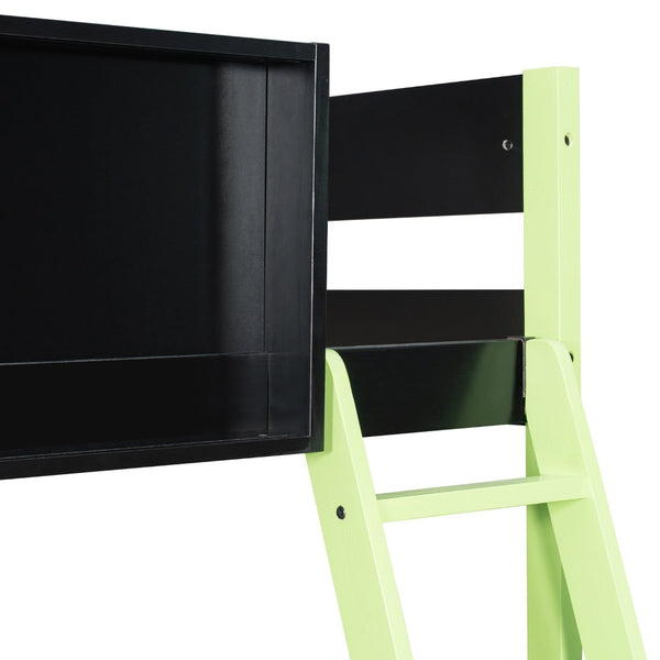 English Elm Full Size Gaming Loft Bed with Led Lighting Desk Drawers and Display Shelving Green LT000263AAF