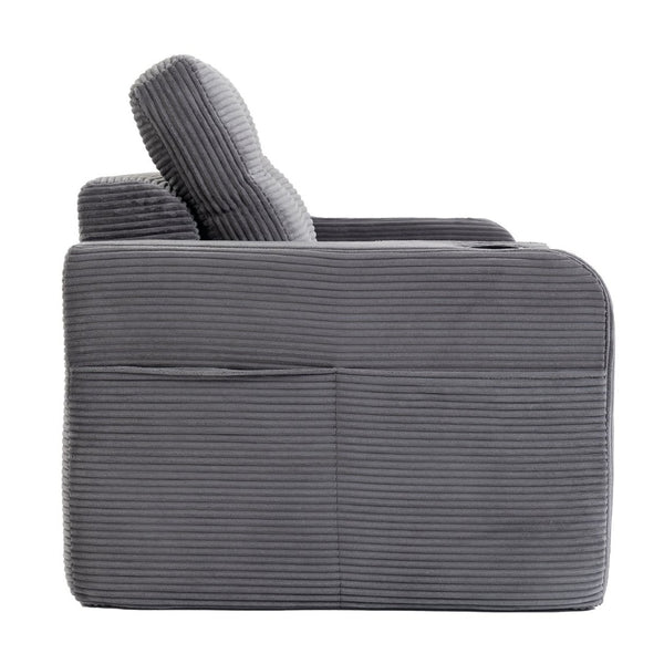 English Elm Convertible Floor Sofa Bed with Memory Foam and Ribbed Corduroy for Small Spaces Gray W395P438027