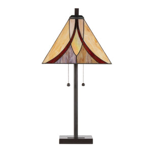 English Elm 30" Tiffany Style Table Lamp Emerald Stained Glass Bronze Frame Warm Ambient Glow B202P471586