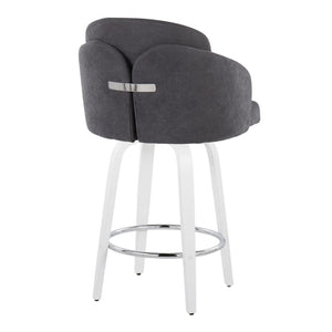 English Elm Fixed-height Swivel Counter Stools with Faux Leather Seats and Chrome Footrest Set of 2 Grey B202S01810
