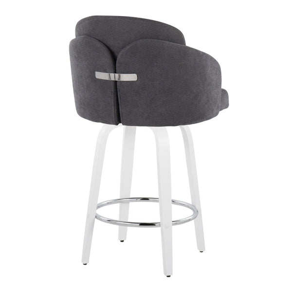 English Elm Fixed-height Swivel Counter Stools with Faux Leather Seats and Chrome Footrest Set of 2 Grey B202S01810