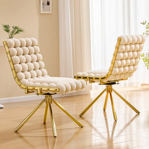 English Elm Cream Dutch Velvet Swivel Chair Tufted Bubble Backrest Glam Armless Accent Seat Beige,Gold W3875P448019