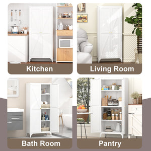 English Elm [metal Adjustable] Tall Steel Pantry Cabinet with Gold Handles and Four Shelves for Any Room White T3625P366651