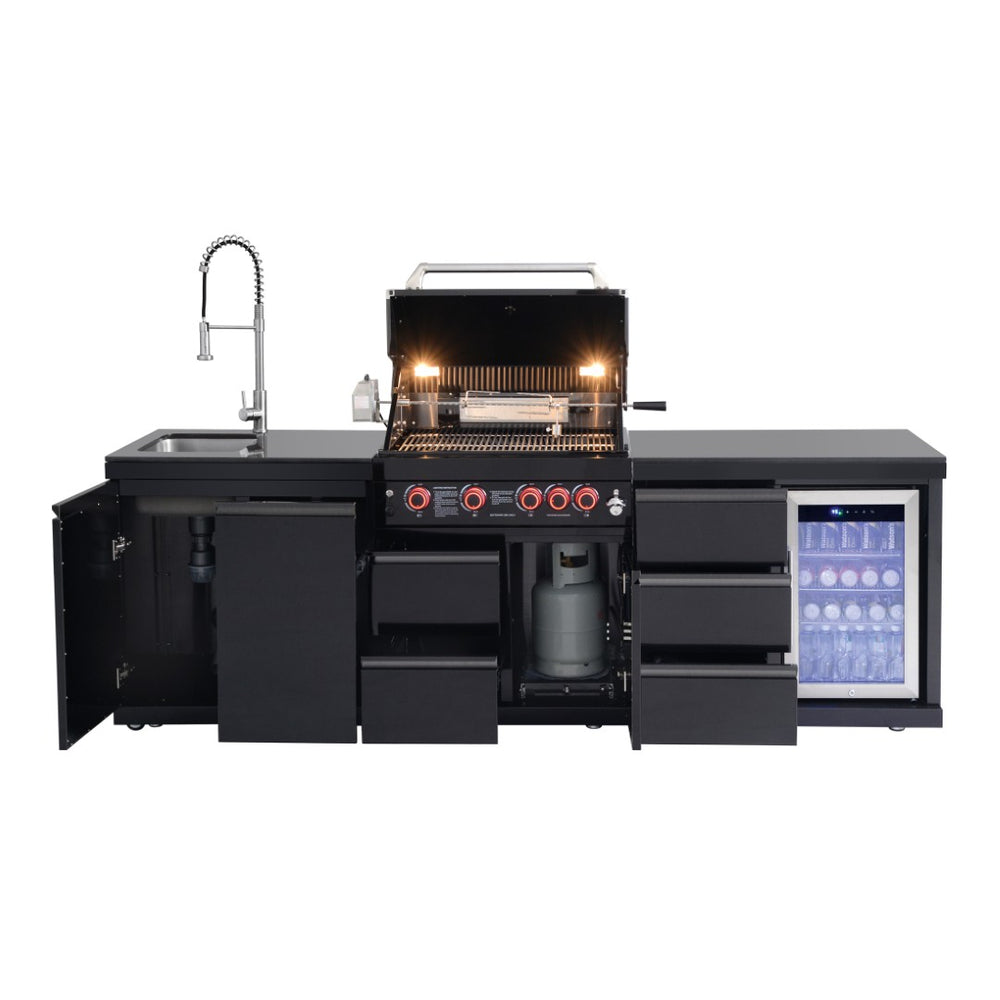 English Elm Outdoor Kitchen Island with Gas Grill Sink Refrigerator 304 Stainless Steel Bbq W5007S00019