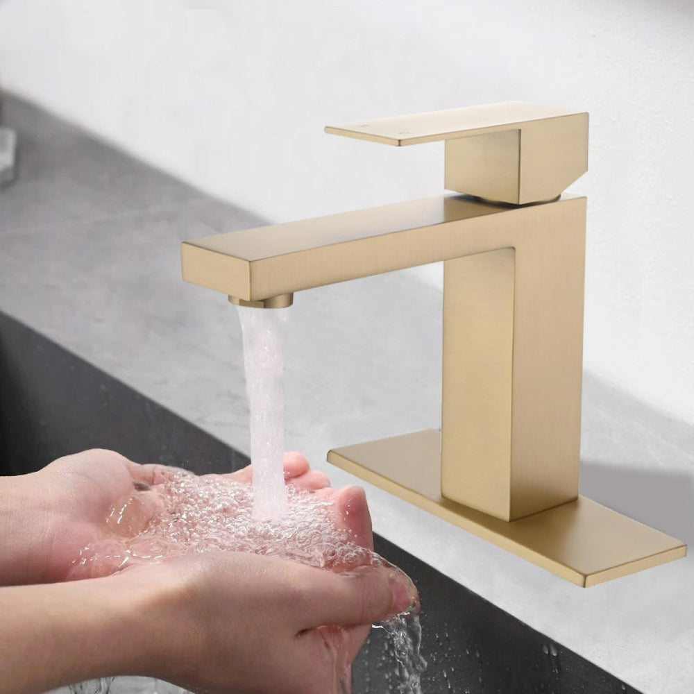 English Elm Single Handle Bathroom Faucet - Brushed Gold Stainless Steel Lavatory Fixture For Modern Spaces T3177P388144-GIGA