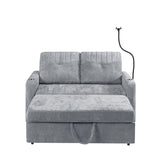 English Elm 53.9" Modern Loveseat Pull-Out Sofa Bed With Adjustable Backrest, Two Cup Holders , A Phone Holder, Three Charging Ports and Side Storage Pockets For Living Room, Grey