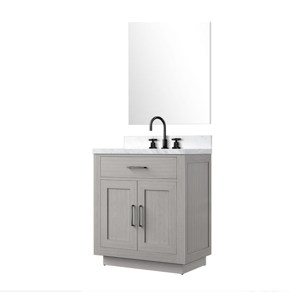 English Elm White Oak Single Bath Vanity Set With Carrara Marble Top, Mirror & Chrome Faucet - Easy Install! B2731S01951-GIGA