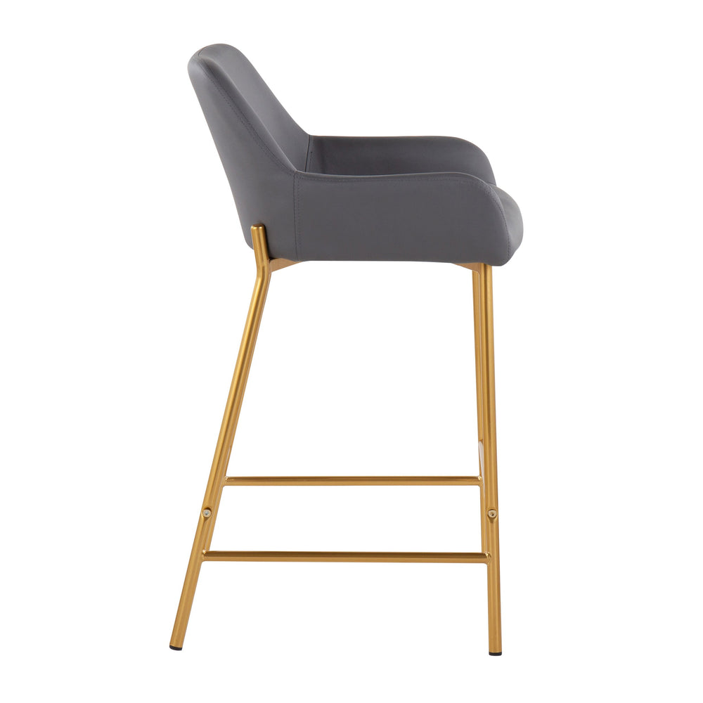 English Elm Daniella Set Of 2 Contemporary Glam Counter Stools In Gold And Grey Faux Leather For Stylish Spaces B202S00039