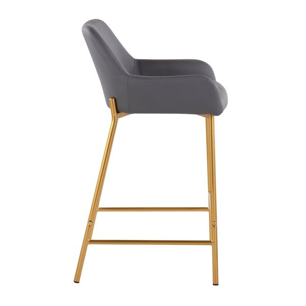 English Elm Daniella Set Of 2 Contemporary Glam Counter Stools In Gold And Grey Faux Leather For Stylish Spaces B202S00039