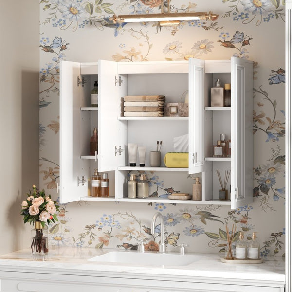 English Elm Modern Wall Mounted Medicine Cabinet with Open Shelving and Soft Close Hinges for Bath N710P358592K