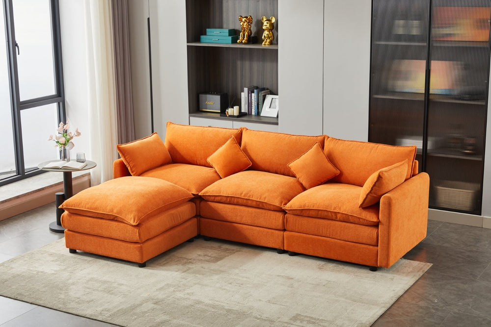 English Elm Modular L-shaped Sectional Sofa with Ottoman Plush Seating for Apartment Living Orange W2915S00057