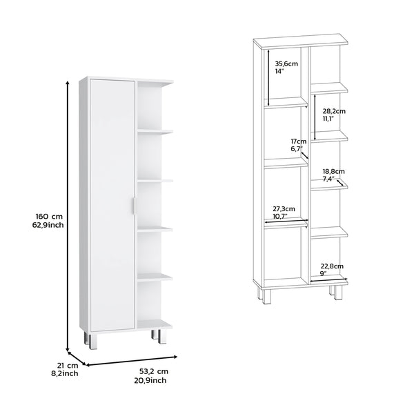 English Elm Keller Slim Linen Cabinet 63" H White – 1 Door, 9 Adjustable Shelves, Elegant Durable Storage Solution B097P199738
