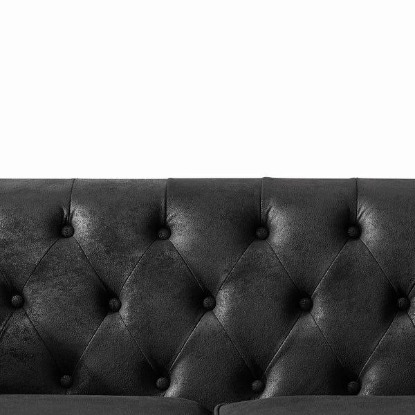 English Elm 66"Chesterfield Tech Fabric Sofa with Roll Armrests, 2-Seater Mid-Century Upholstered Comfort Black W3373S00003