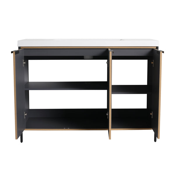 English Elm 48" Freestanding Bathroom Vanity with Thick Resin Sink, Soft-Close Doors, Adjustable Shelves, Durable Finish Light Coffee W999S00297