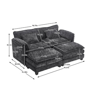 English Elm United Cozy Chenille Sofa For Two With Detachable Armrests, Foot Stools, And Handy Side Pockets W1568S00143-GIGA