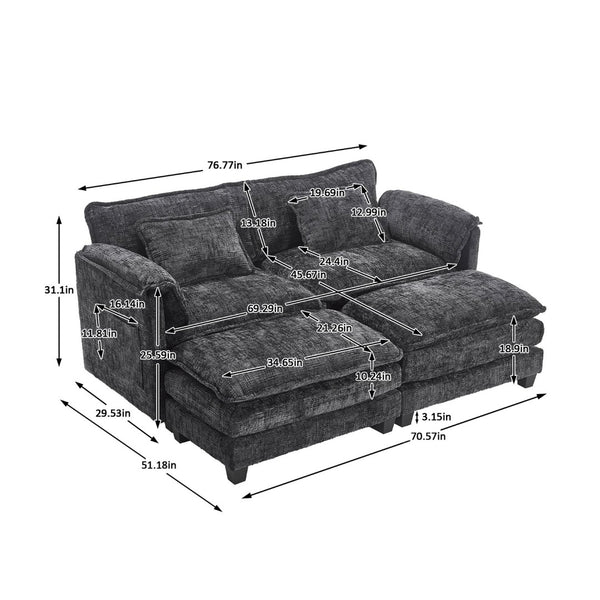 English Elm United Cozy Chenille Sofa For Two With Detachable Armrests, Foot Stools, And Handy Side Pockets W1568S00143-GIGA