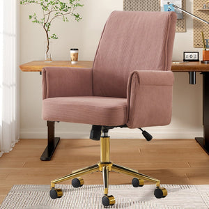 English Elm Mid-back Striped Fabric Office Chair with Gold Base Ergonomic Memory Foam Lumbar Light Pink W2311P420439