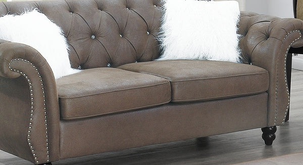 English Elm Dark Breathable Leatherette Loveseat with Crystal Tufting & Silver Nailhead Trim, Elegant 2-Seater Sofa 77"L B011S01833