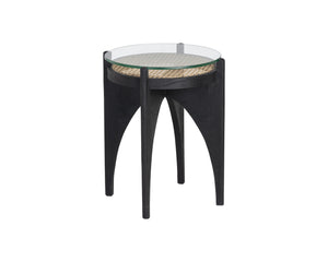 Sunpan Adora Round End Table - Artisan-Crafted Rattan & Glass with Black Mango Wood Base for Unique Style