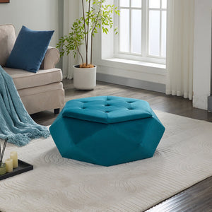 English Elm Christopher Knight Home® - Elegant Velvet Polygon Diamond Tufted Storage Ottoman with Spacious Interior, Durable Multi-Use Seating and Footrest Blue 34.64 L x 29.75 W x 15 H N761P277690C