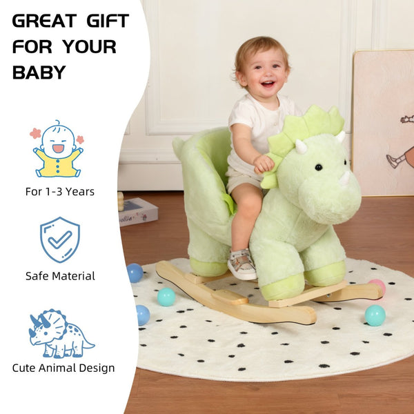 English Elm Kids Plush Dinosaur Rocking Toy with Safety Belt Lullaby Sounds and Hand Puppets W3723P374145