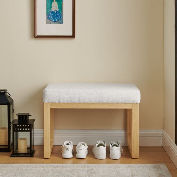 English Elm Shoe-changing Bench Solid Wood Frame Loop Yarn Cushion Compact Entryway Seat Beige W487P384368