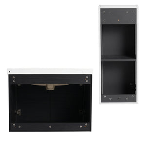 English Elm 28" Wall-Mounted Bathroom Vanity With Ceramic Sink & Side Cabinet – Space-Saving, Soft-Close Doors! W999S00327