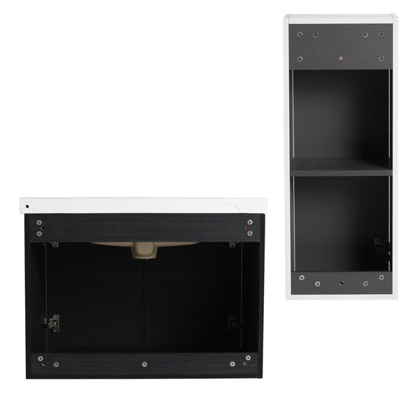 English Elm 28" Wall-Mounted Bathroom Vanity With Ceramic Sink & Side Cabinet – Space-Saving, Soft-Close Doors! W999S00327