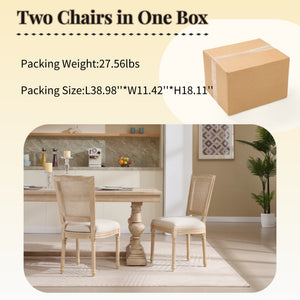 English Elm French Country Dining Chairs Set Of 2 - Upholstered Natural Rattan Back, Vintage Charm For Any Space W3426P324546