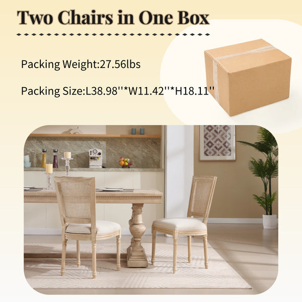 English Elm French Country Dining Chairs Set Of 2 - Upholstered Natural Rattan Back, Vintage Charm For Any Space W3426P324546