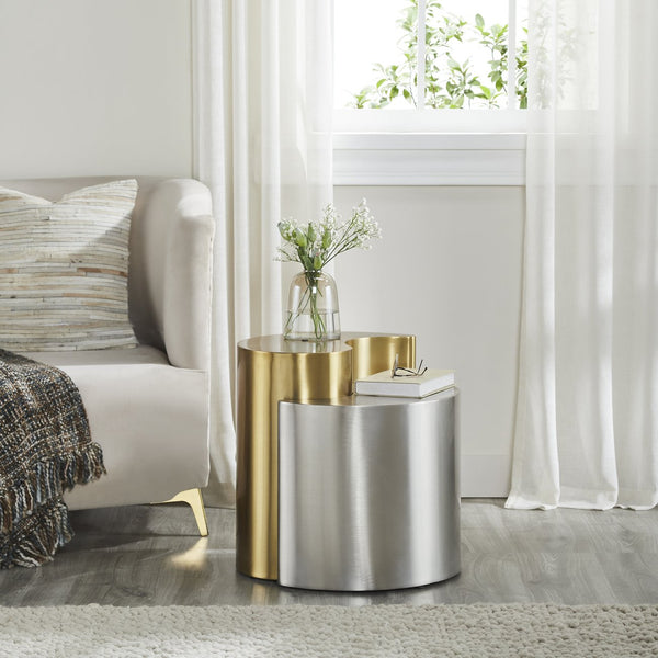 English Elm YING Ying Yang Modern End Table with Iron Sheet Frame, Durable Contemporary Accent for Living Rooms Multi B009140745