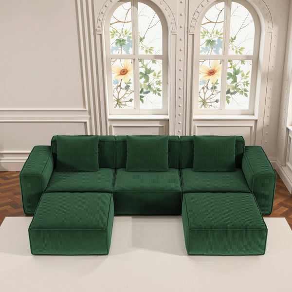 English Elm 118-Inch Modular Sofa Bed - Luxurious Green Corduroy, Convertible Design, Perfect For Family Spaces! W3147S00031