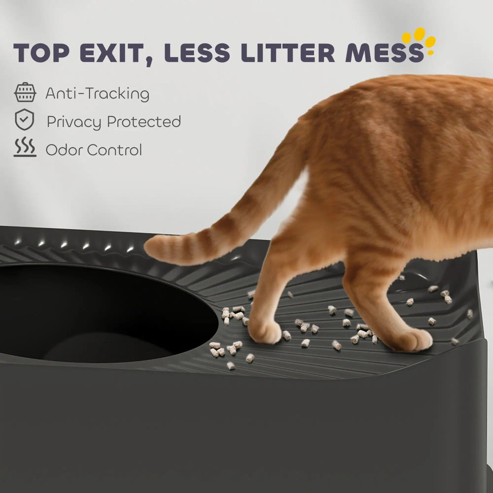 English Elm Cat Top Entry Enclosed Litter Box with Stainless Steel Tray and Anti-scatter Grooved Lid T3971P397355