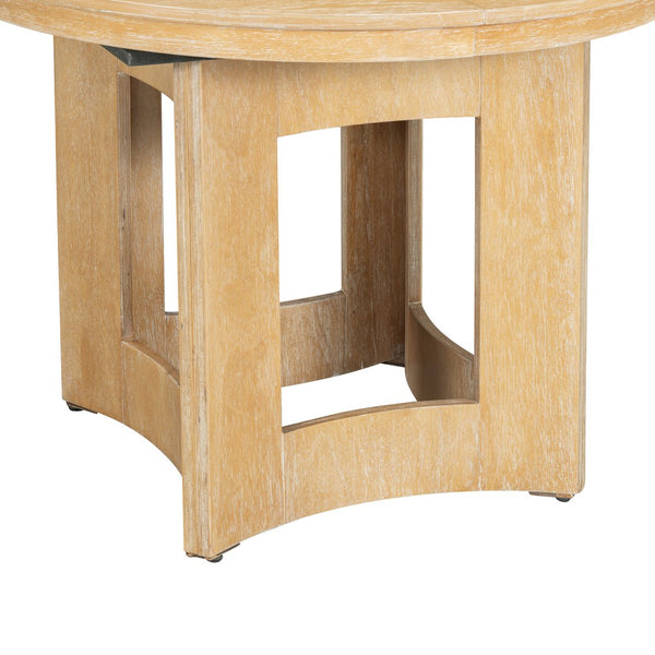 English Elm TOPMAX Solid Wood Extendable Round Dining Set for Small Spaces with 16" Removable Leaf and Cushioned Chairs Natural+Beige SP000091AAN