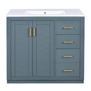 English Elm 36'' Bathroom Vanity with Ceramic Sink Combo Solid Wood Frame Soft-Closing Drawers Ample Storage Elegance Blue N710P243327C