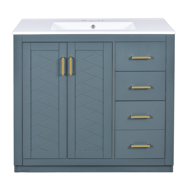 English Elm 36'' Bathroom Vanity with Ceramic Sink Combo Solid Wood Frame Soft-Closing Drawers Ample Storage Elegance Blue N710P243327C