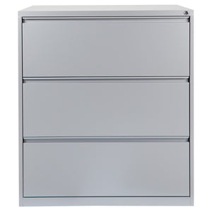 OSP Home Furnishings 36" Steel Lateral File Cabinet with Ball Bearing Drawers Locking Security and Leveling Glides 3 Glides Silver LF336-SV