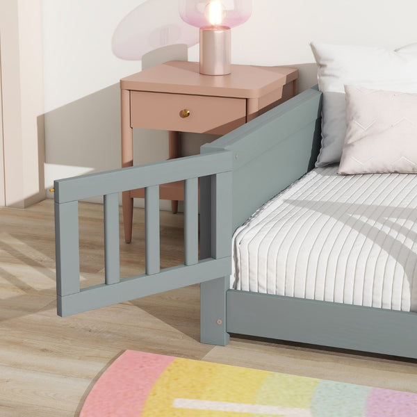 English Elm Twin Size Floor Bed With Book Rack & Playful Door - Cozy, Safe Design For Kids' Rooms In Grey W504P345768-GIGA