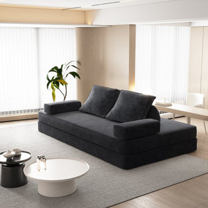English Elm 86.6"Multifunctional Folding Sofa Bed with Chaise, Fluffy Chenille, Removable Backs & Pillows, Deep Seat Lounge DARK GREY W3219P340667